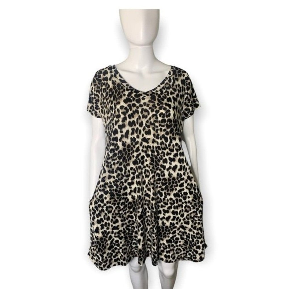 Dress Up Short Sleeve Animal Print Pocket Mini Dress